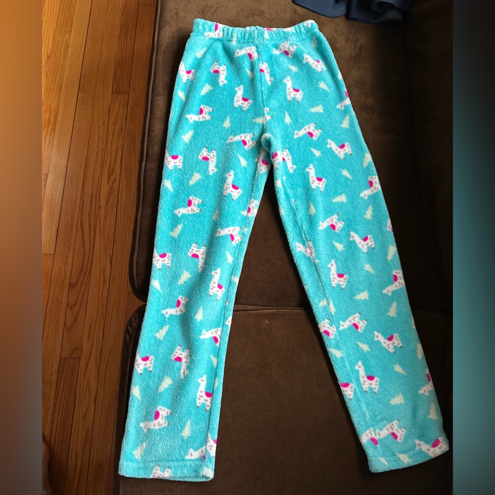 Capellini New York Blue & Pink With White Lamas Long comfy Fuzzy Pants SZ S